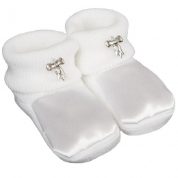 Baby Girls White Satin Silver Bow Booties